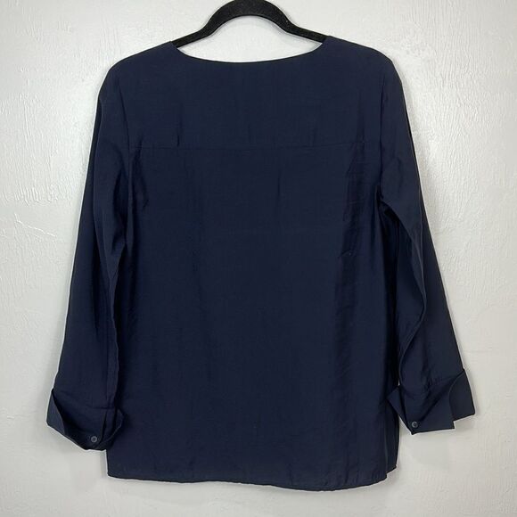 COS Navy Blue Long Sleeve Notch Neck Blouse Top Size 6 - Picture 4 of 10